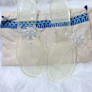 Auth. NWT Tory Burch Mini Miller Jelly Thong Clear Sandal Size 9 Dust Bag Incl.